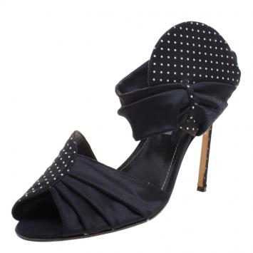 Pre Owned Manolo Blahnik Polka Dot Print Satin Bimba Sandals Size 40