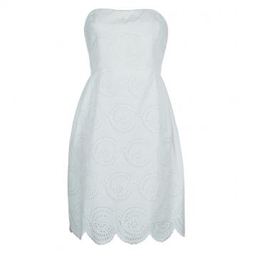 Pre Owned Marc by Marc Jacobs White Strapless Eyelet Dress L