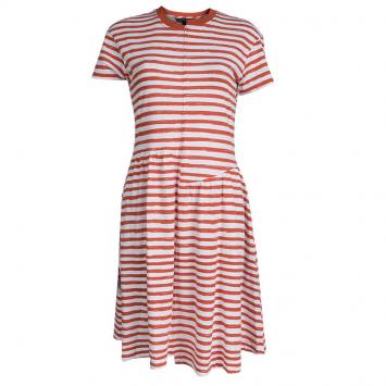 Pre Owned Marc by Marc Jacobs Brick Orange Striped Cotton Jersey Dress XS