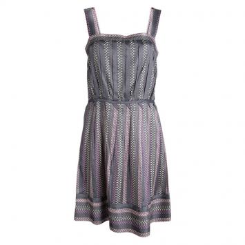 Pre Owned Marc by Marc Jacobs Grey Printed Silk Pleated Dress S
