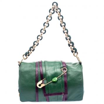 Pre Owned Marc Jacobs Green Leather Safety Pin Shoulder Bag