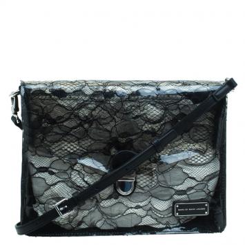 Pre Owned Marc by Marc Jacobs Black Leather Lace Landscape Tablet Shoulder Bag