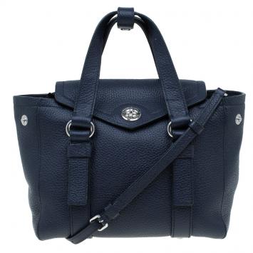Pre Owned Marc by Marc Jacobs Navy Blue Pebbled Leather Mini Working Girl Dolly Satchel