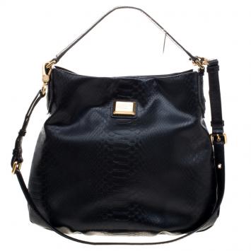 Pre Owned Marc by Marc Jacobs Black Embossed Python Leather Hillier Hobo 