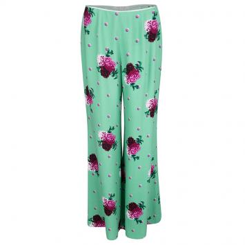 Pre Owned Marc Jacobs Green Floral Printed Crepe High Waist Wide Leg Pants M