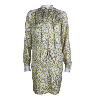 Pre Owned Marc Jacobs Lilac Printed Silk Neck Tie Detail Long Sleeve Blouse M