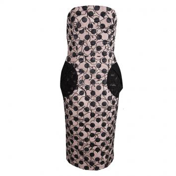 Pre Owned Marc Jacobs Pink Polka Dot Lace Pocket Detail Strapless Dress S