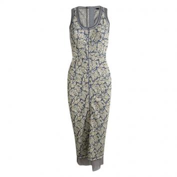 Pre Owned Marc Jacobs Grey Embossed Floral Lurex  Jacquard Knit Sleeveless Dress S