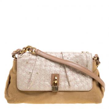 Pre Owned Marc Jacobs Light Brown Calfhair Crystal Embellished Shoulder Bag 