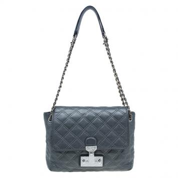 Pre Owned Marc Jacobs Dark Grey Quilted Leather Large Baroque Single Shoulder Bag