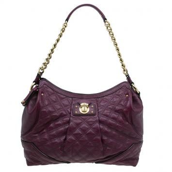 Pre Owned Marc Jacobs Purple Quilted Leather Alyona Hobo Bag