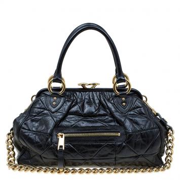 Pre Owned Marc Jacobs Black Quilted Leather Stam Satchel