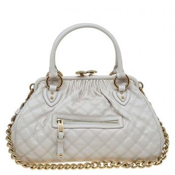 Pre Owned Marc Jacobs Ivory Quilted Leather Stam Satchel