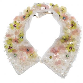 Pre Owned Marni Embellished Embroidery white Cotton Collar Necklace