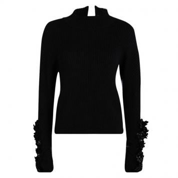 Pre Owned Marni Black Rib Knit Embellished Sleeve Detail Open Back Sweater M