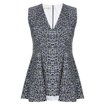 Pre Owned Marni Printed Cotton Flared Bottom High Low Sleeveless Top S