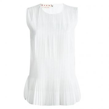 Pre Owned Marni White Cotton Pintucked Sleeveless Top M
