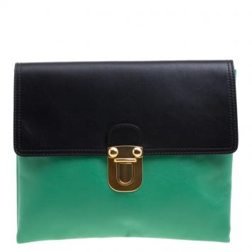 Pre Owned Marni Green/Black Leather Clutch