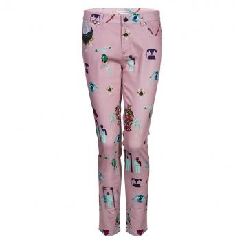 Pre Owned Mary Katrantzou Pink Printed Denim Trousers M