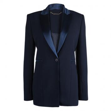 Pre Owned Matthew Williamson Navy Blue Crepe Satin Panel Blazer M