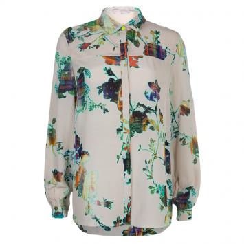 Pre Owned Matthew Williamson Beige Floral Print Buttondown Long Sleeve Silk Shirt M