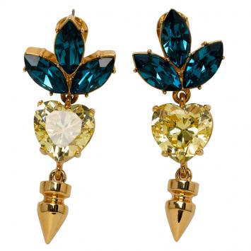 Pre Owned Mawi Yellow Blue Crystal Embellished Rose Gold Plated Spike Dangle Earrings