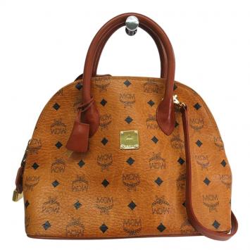Pre Owned MCM Cognac Visetos Coated Canvas Medium Heritage Bowler Top handle Bag