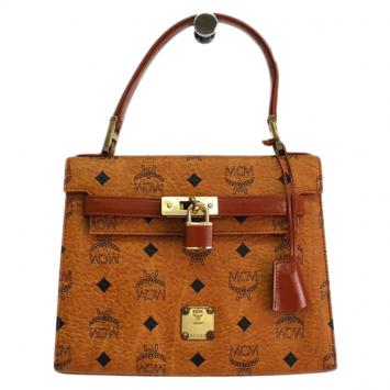 Pre Owned MCM Cognac Visetos Coated Canvas Heritage Top Handle Bag