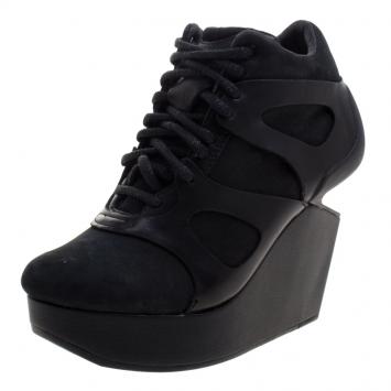 Pre Owned McQ By Alexander McQueen For Puma Black Leather and Nubuck Leap Wedge Sneakers Size 35.5 