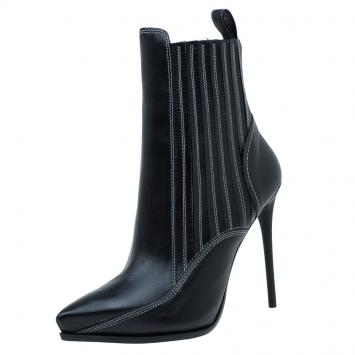 Pre Owned McQ by Alexander McQueen Black Leather Lex Chelsea Ankle Boots Size 40