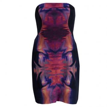 Pre Owned MCQ Alexander McQueen Multicolor Graphic Print Strapless Silk Dress M