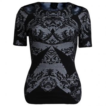 Pre Owned McQ by Alexander McQueen Black Jacquard Knit Cutout Shoulder Top S