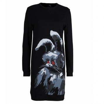 Pre Owned McQ By Alexander McQueen Black Knit Rabbit Print Sweatshirt Dress S
