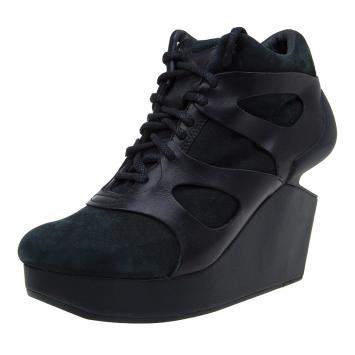 Pre Owned McQ By Alexander McQueen For Puma Black Leather and Nubuck Leap Wedge Sneakers Size 42 
