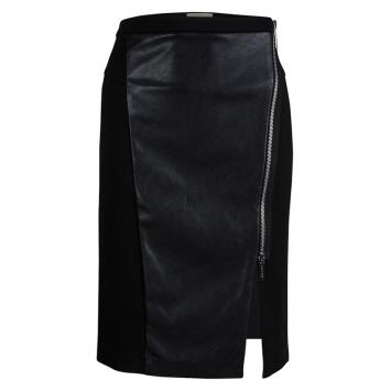 Pre Owned Michael Kors Black Faux Leather Panel Fitted Knee Length Skirt S
