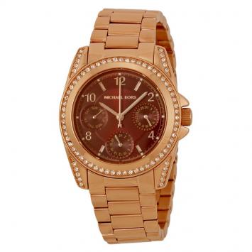 Pre Owned Michael Kors Red Gold-Plated Stainless Steel Crystal Mini Blair MK6092 Women's Wristwatch 33MM