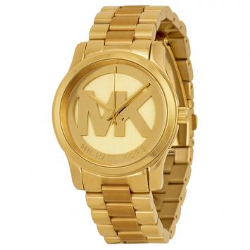 Pre Owned Michael Kors Champagne Gold-Plated Stainless Steel Runway MK5786 Women's Wristwatch 38MM