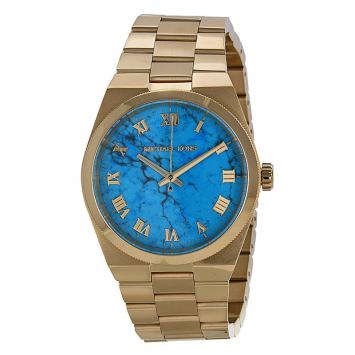 Pre Owned Michael Kors Blue Gold-Plated Stainless Steel Channing MK5894 Women's Wristwatch 38MM