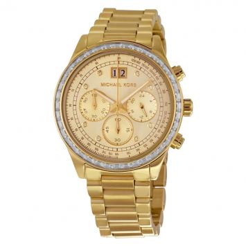 Pre Owned Michael Kors Champagne Gold-Plated Stainless Steel Brinkley MK6187 Women's Wristwatch 40MM