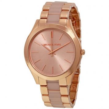 Pre Owned Michael Kors Rose Gold-Plated Stainless Steel Slim Runway MK4294 Women's Wristwatch 42MM