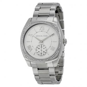 Pre Owned Michael Kors Silver Stainless Steel Crystal Bryn MK6133 Women's Wristwatch 40MM