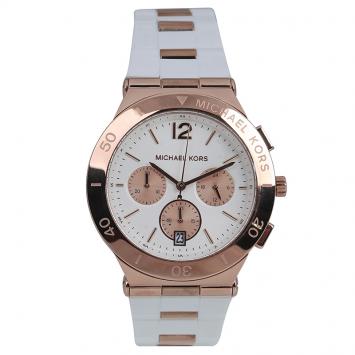 Pre Owned Michael Kors White Gold-Plated Stainless Steel Wyatt MK5935 Unisex Wristwatch 40MM