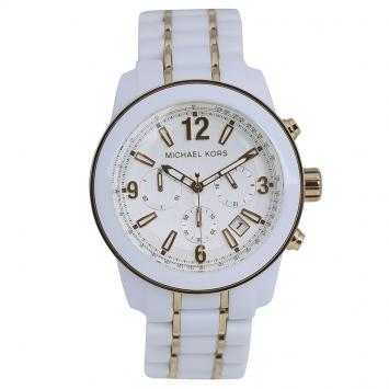 Pre Owned Michael Kors White Stainless Steel and Acetate MK5804 Women's Wristwatch 43MM