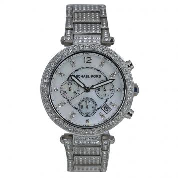 Pre Owned Michael Kors Silver Stainless Steel Crystal Parker MK5572 Women's Wristwatch 39MM
