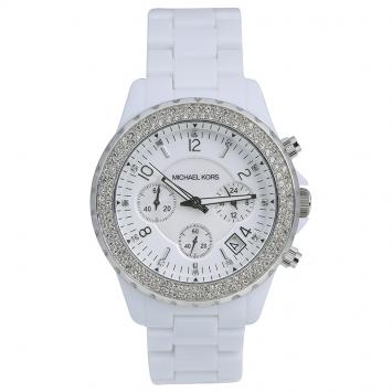 Pre Owned Michael Kors Silver Stainless Steel and Acetate Madison MK5300 Women's Wristwatch 39MM
