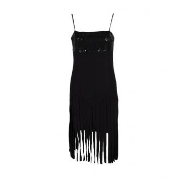 Pre Owned Michael Kors Black Sequin Embellished Fringe Bottom Sleeveless Dress S