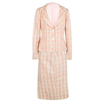 Pre Owned Michael Kors Pink Tweed Sequin Embellished Skirt Suit L