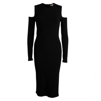 Pre Owned Michael Kors Black Knit Long Cut Sleeve Fitted Dress S