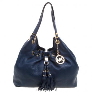 Pre Owned Michael Kors Navy Blue Leather Camden Drawstring Hobo