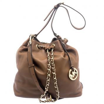 Pre Owned Michael Kors Brown Leather Frankie Drawstring Hobo